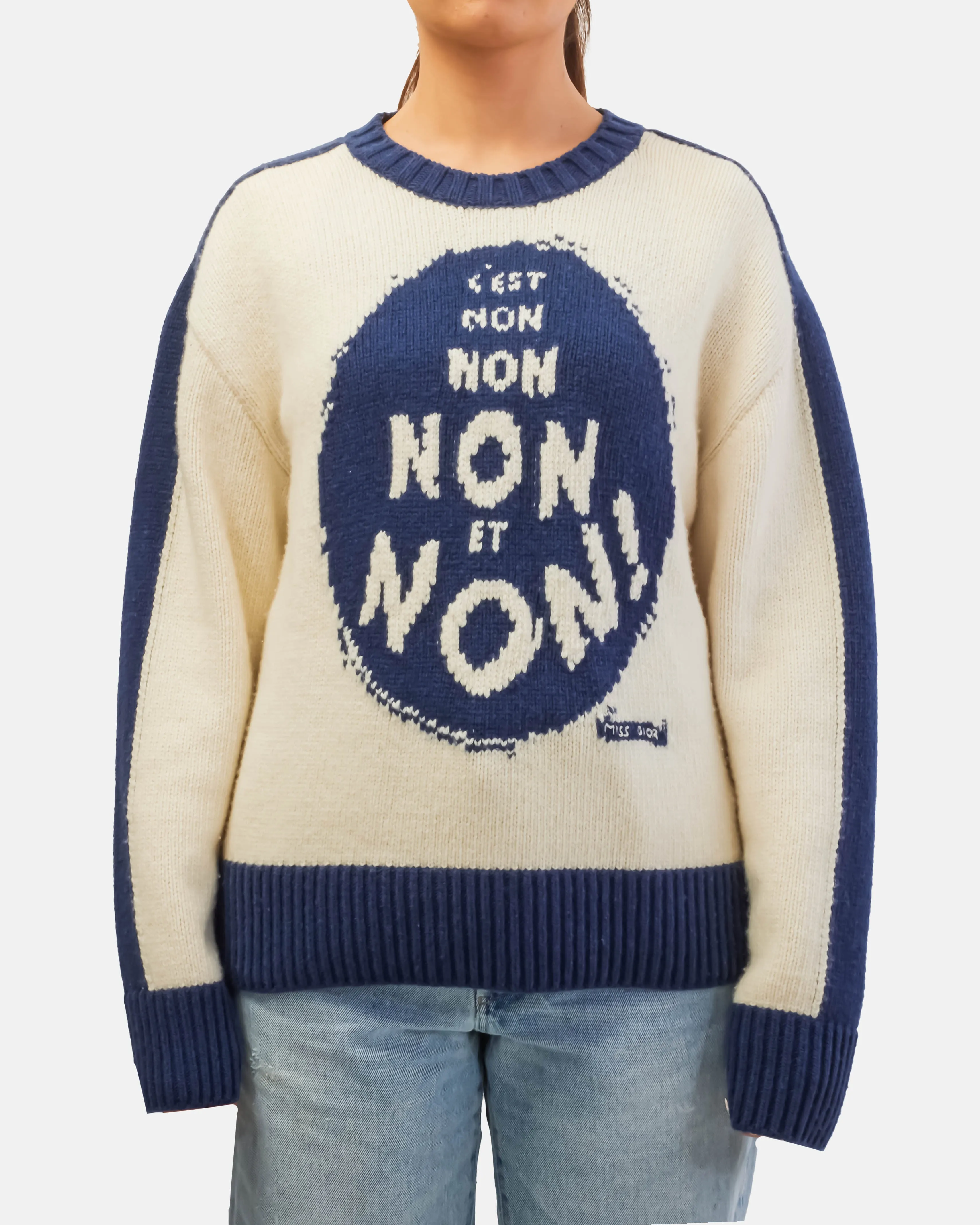Dior Blue & White C'est Non Wool & Cashmere Knit Sweater - 40