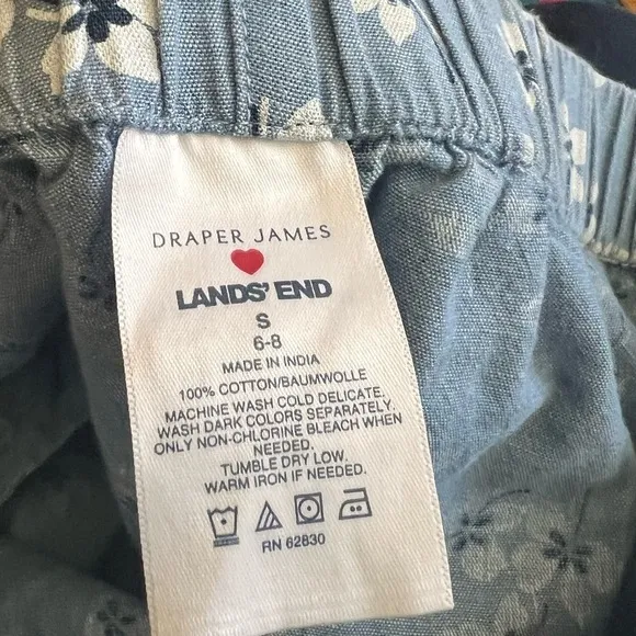 Draper James  x Lands End Blue Floral Shorts Pajama Set Size Small Initials GB
