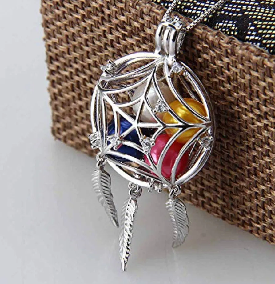Dream Catcher Sterling Silver Cage Necklace Set
