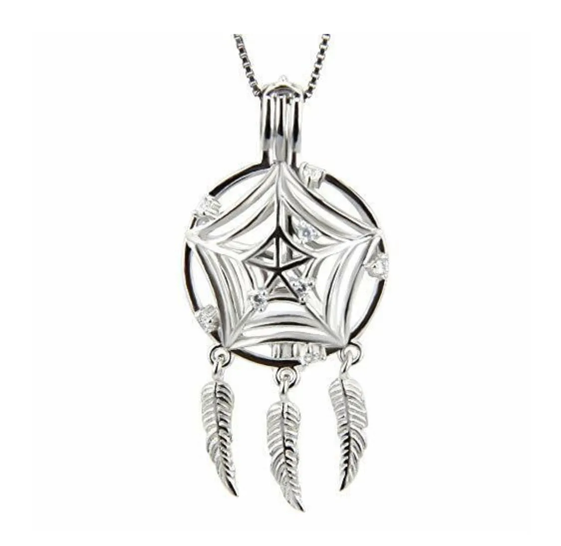 Dream Catcher Sterling Silver Cage Necklace Set