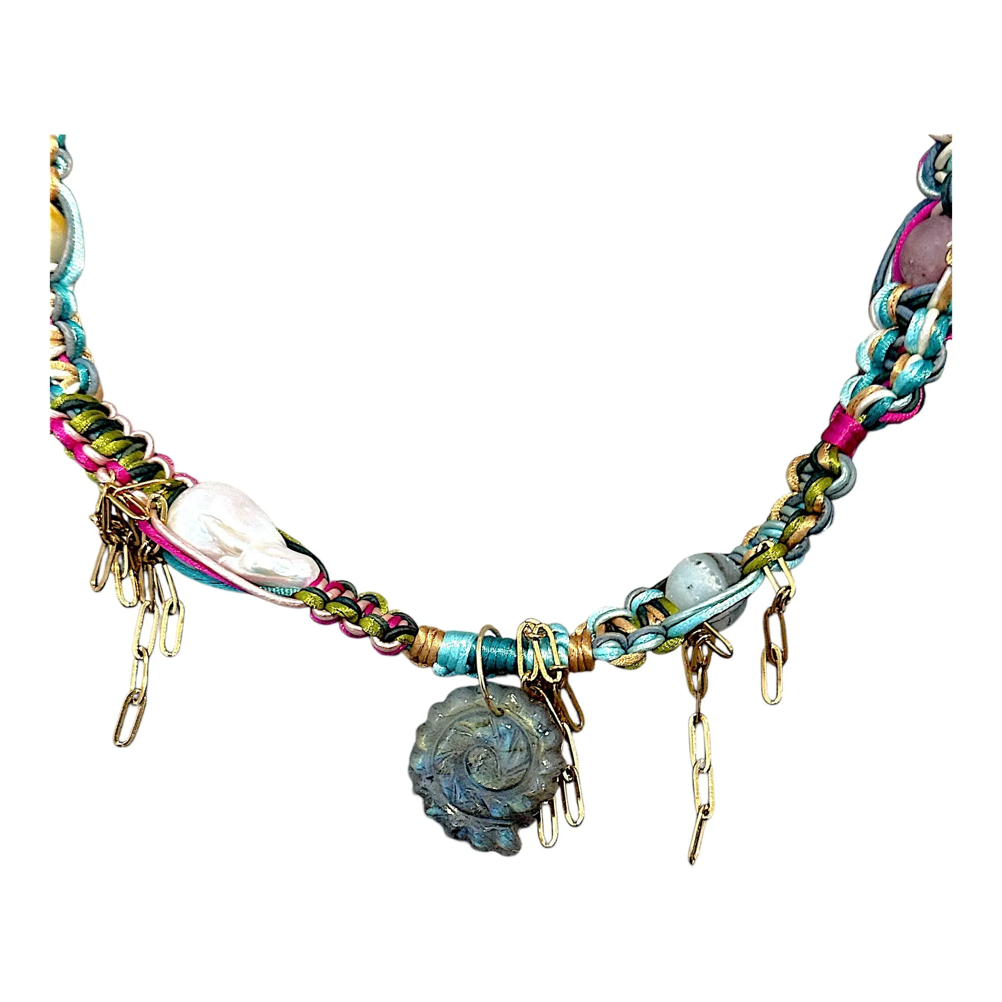 DREAMY SUNRISE SKY LABRADORITE GLOW SHELL ROCKSTAR CHOKER