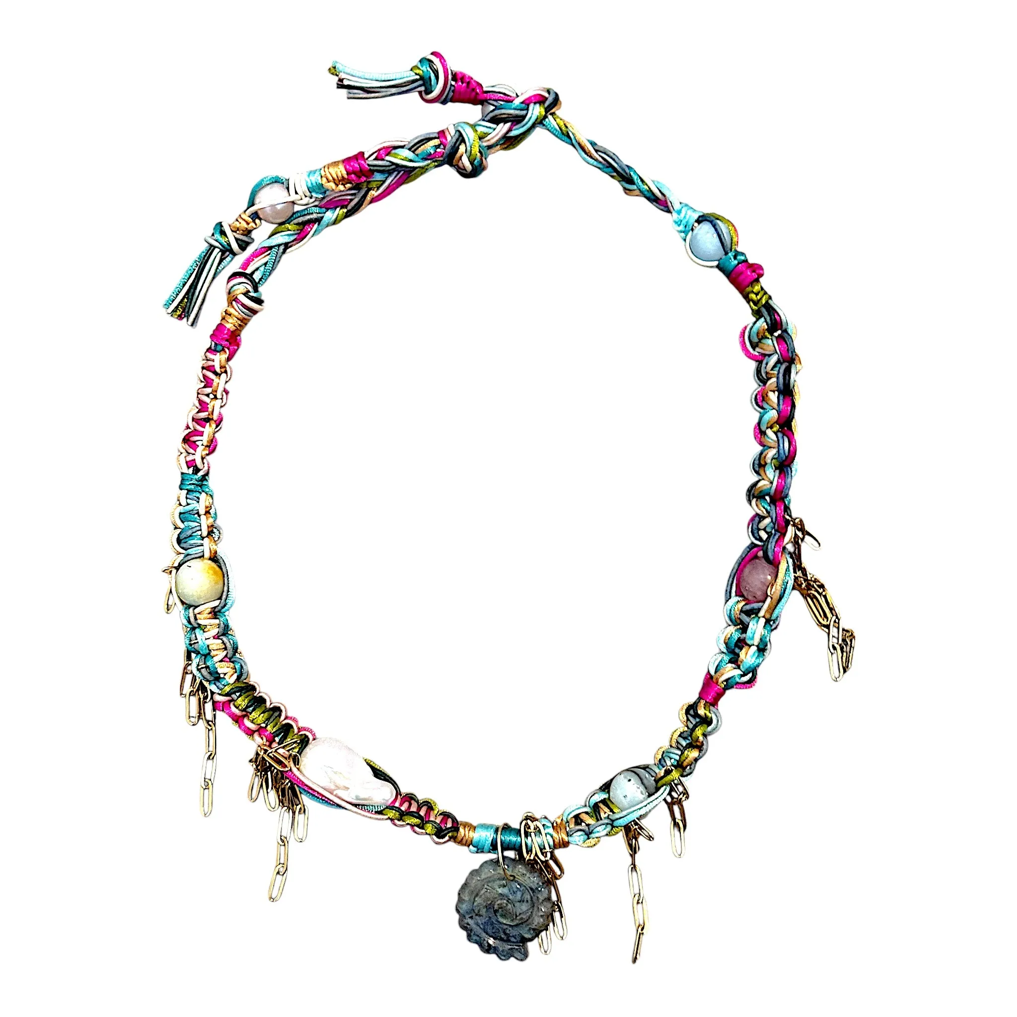 DREAMY SUNRISE SKY LABRADORITE GLOW SHELL ROCKSTAR CHOKER
