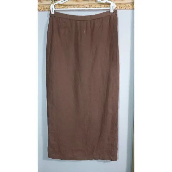 Eileen Fisher New York Medium Linen Brown Maxi Wrap Boho Lagenlook Minimalist Sk