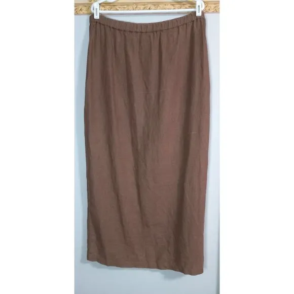 Eileen Fisher New York Medium Linen Brown Maxi Wrap Boho Lagenlook Minimalist Sk