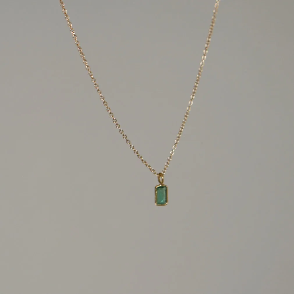 Emerald Baguette Pendant Necklace - Solid 14kt