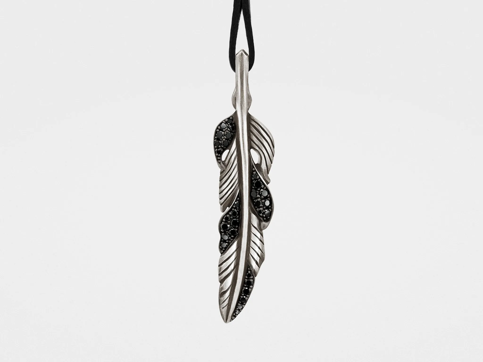 Feather Pendant with Black Diamonds