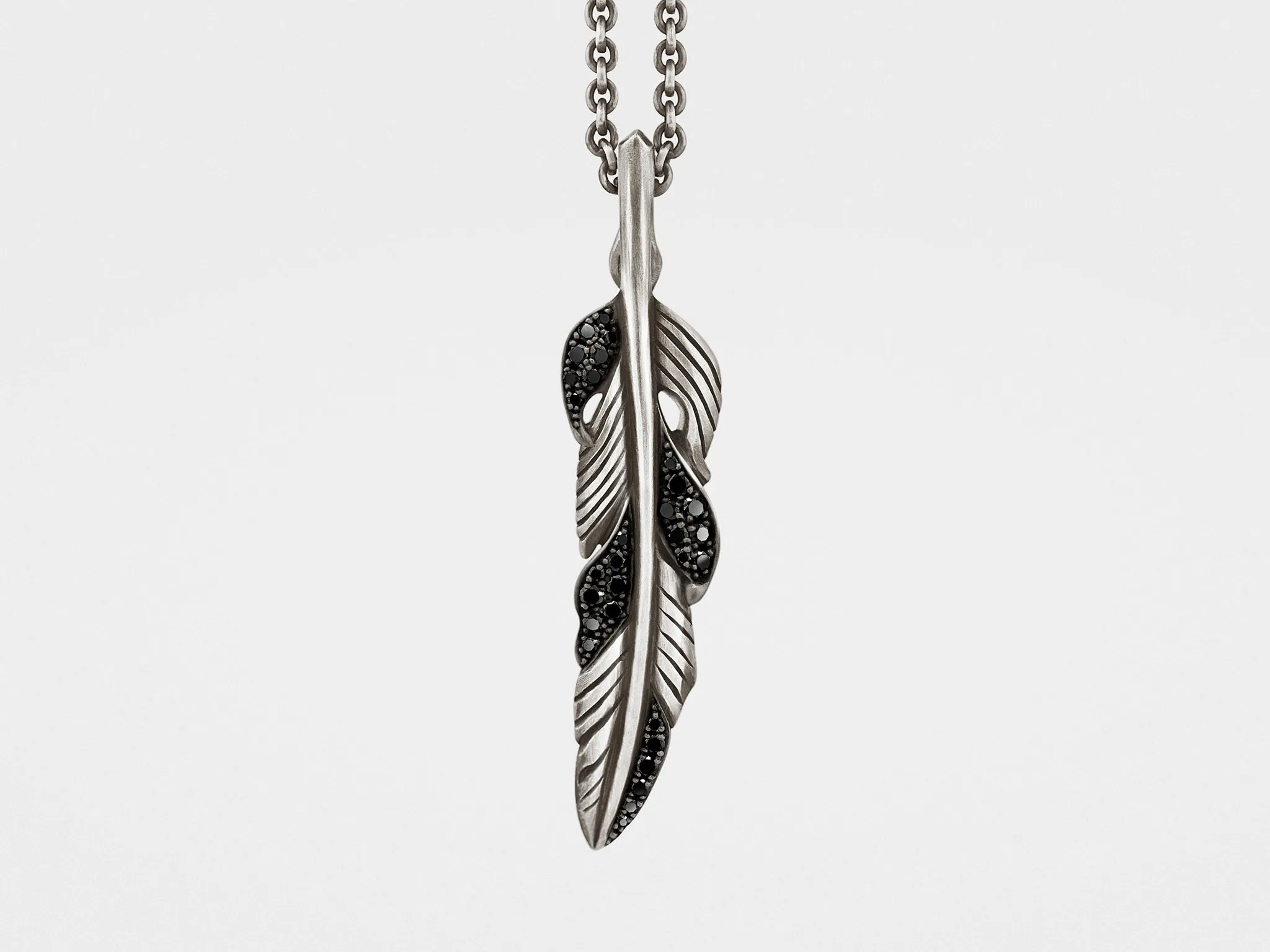 Feather Pendant with Black Diamonds