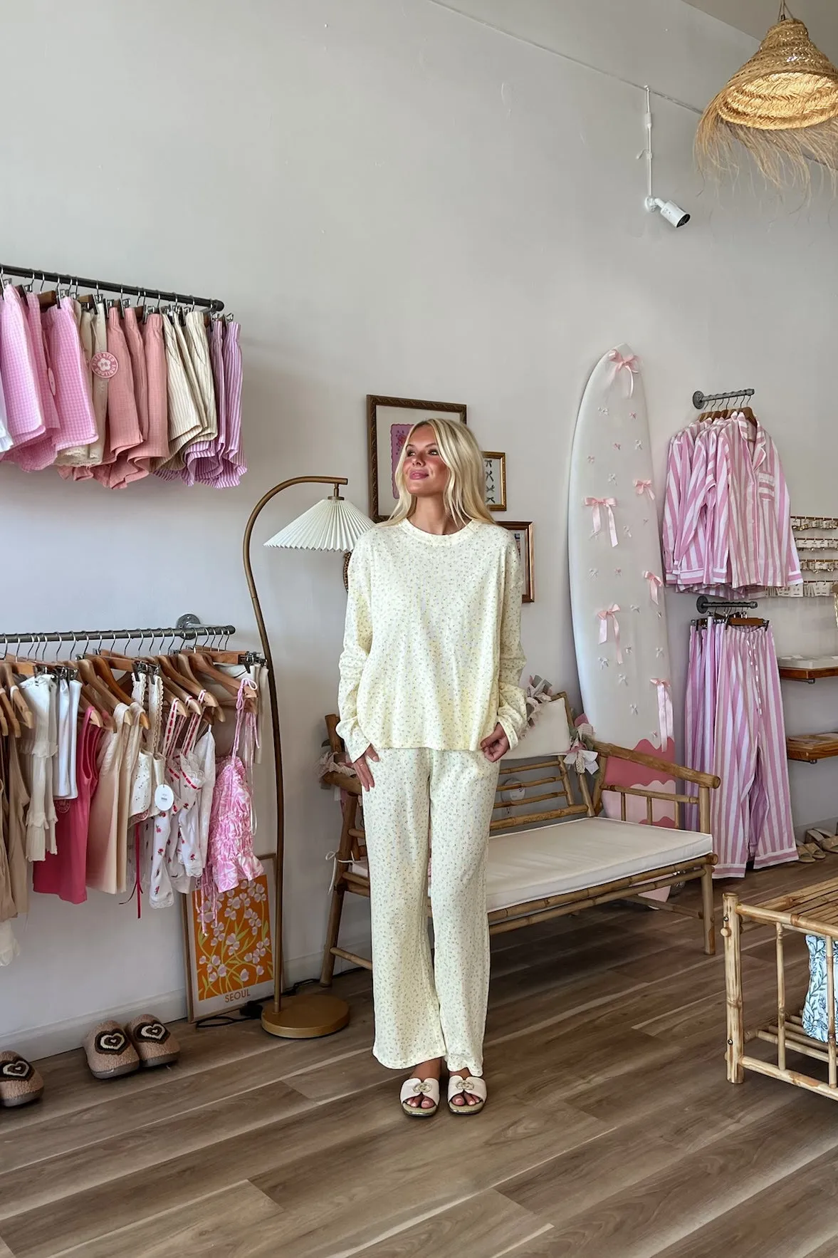 Floral Pajama Long Sleeve Top in Yellow