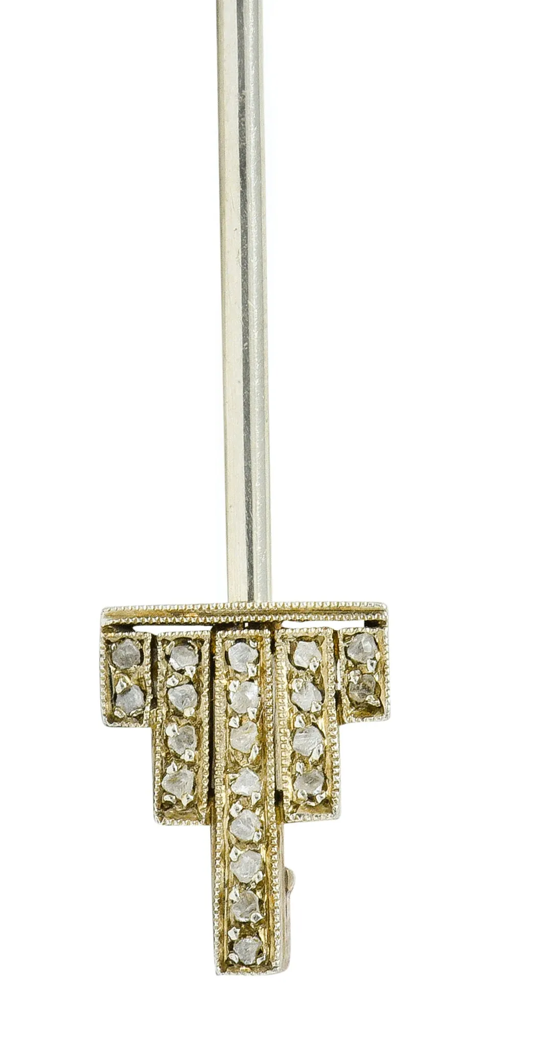 French Art Deco Jade Onyx Diamond 18 Karat White Gold Jabot Stickpin