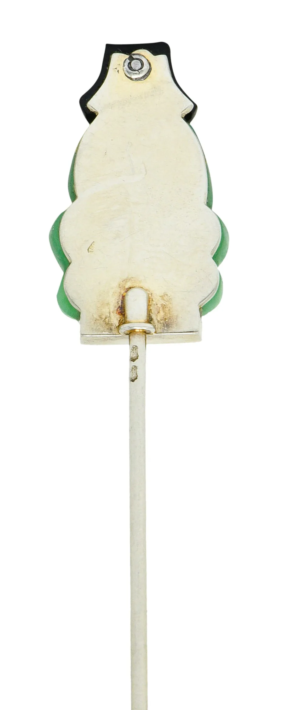 French Art Deco Jade Onyx Diamond 18 Karat White Gold Jabot Stickpin