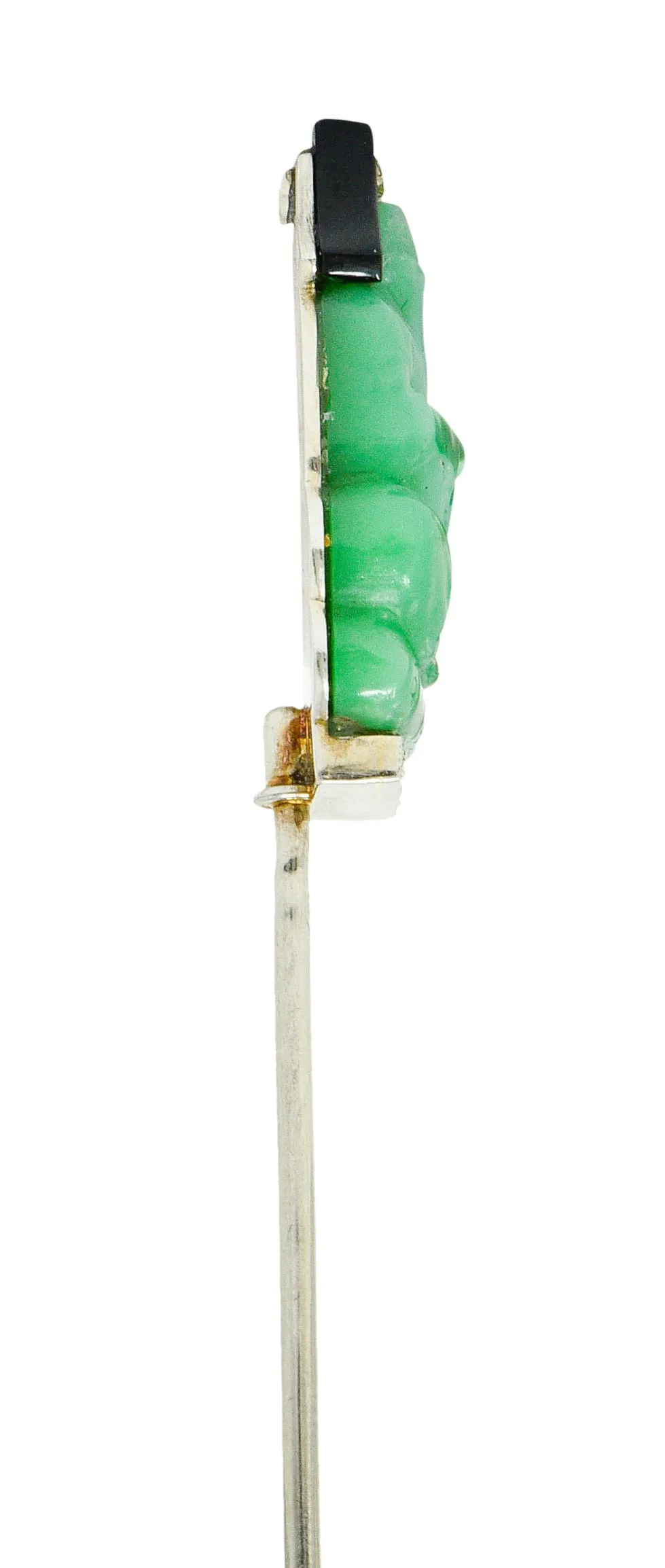 French Art Deco Jade Onyx Diamond 18 Karat White Gold Jabot Stickpin