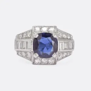 French Art Deco Sapphire & Diamond Cocktail Ring