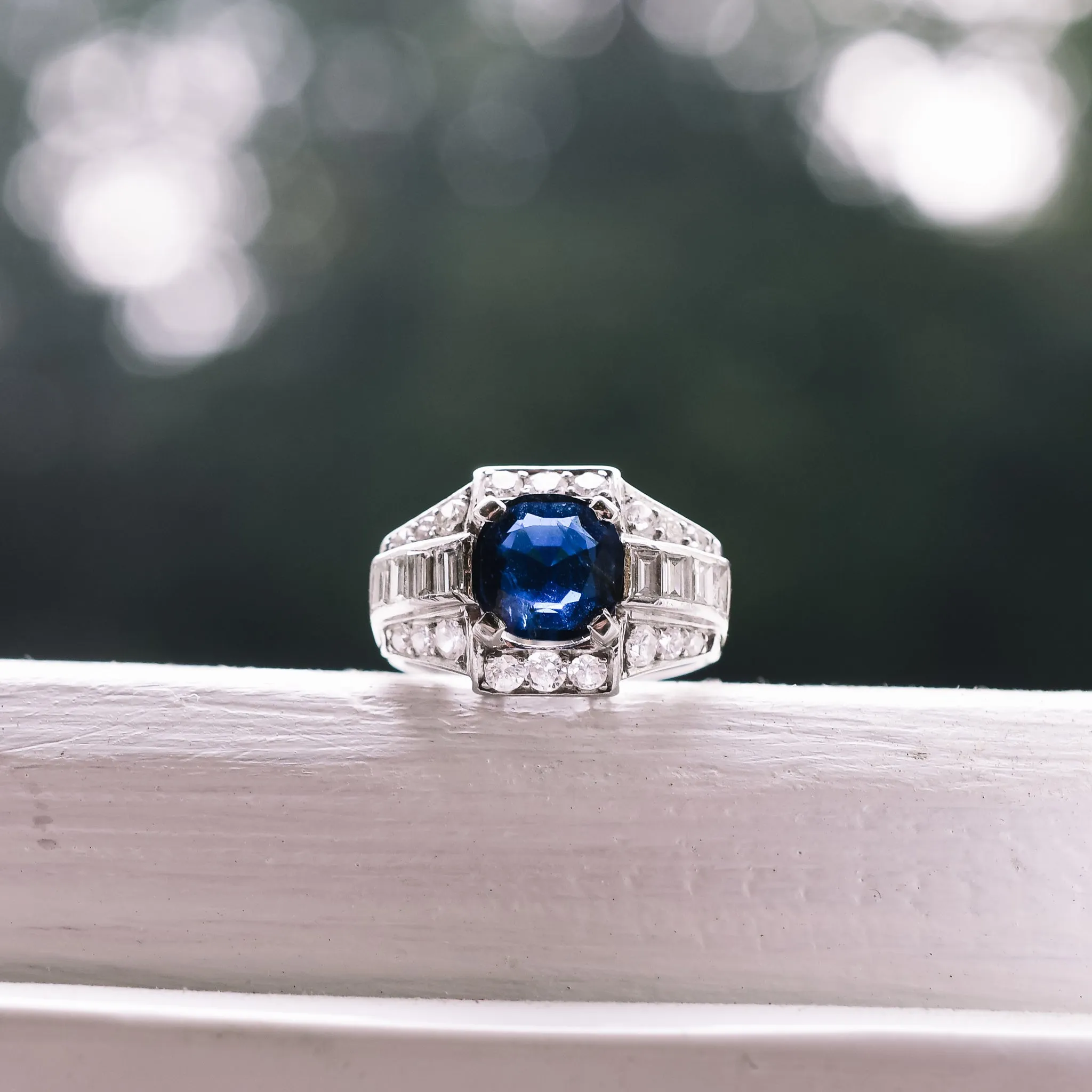 French Art Deco Sapphire & Diamond Cocktail Ring