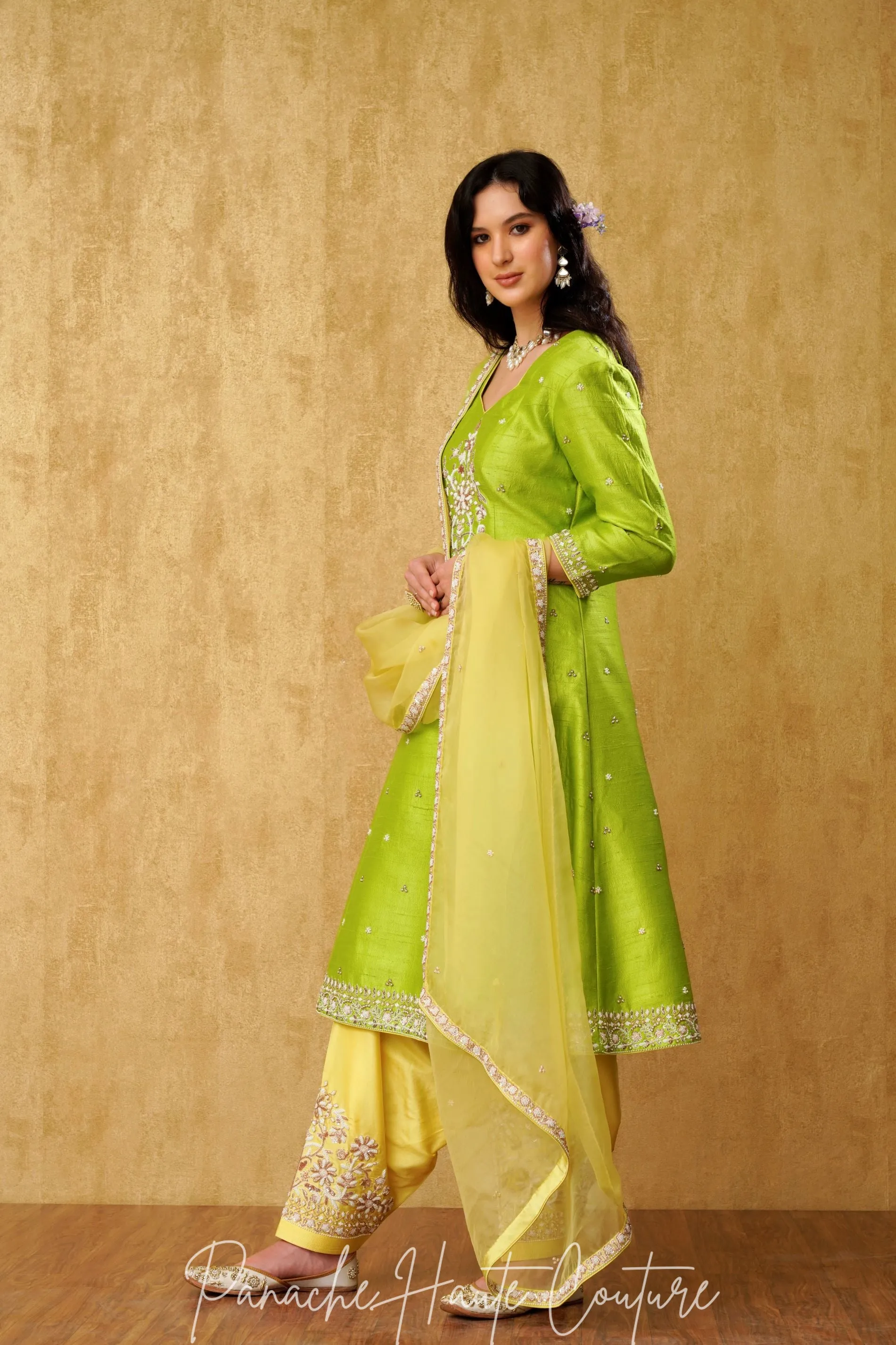 Fresh and Vibrant Lemon Green and Yellow Punjabi Suit