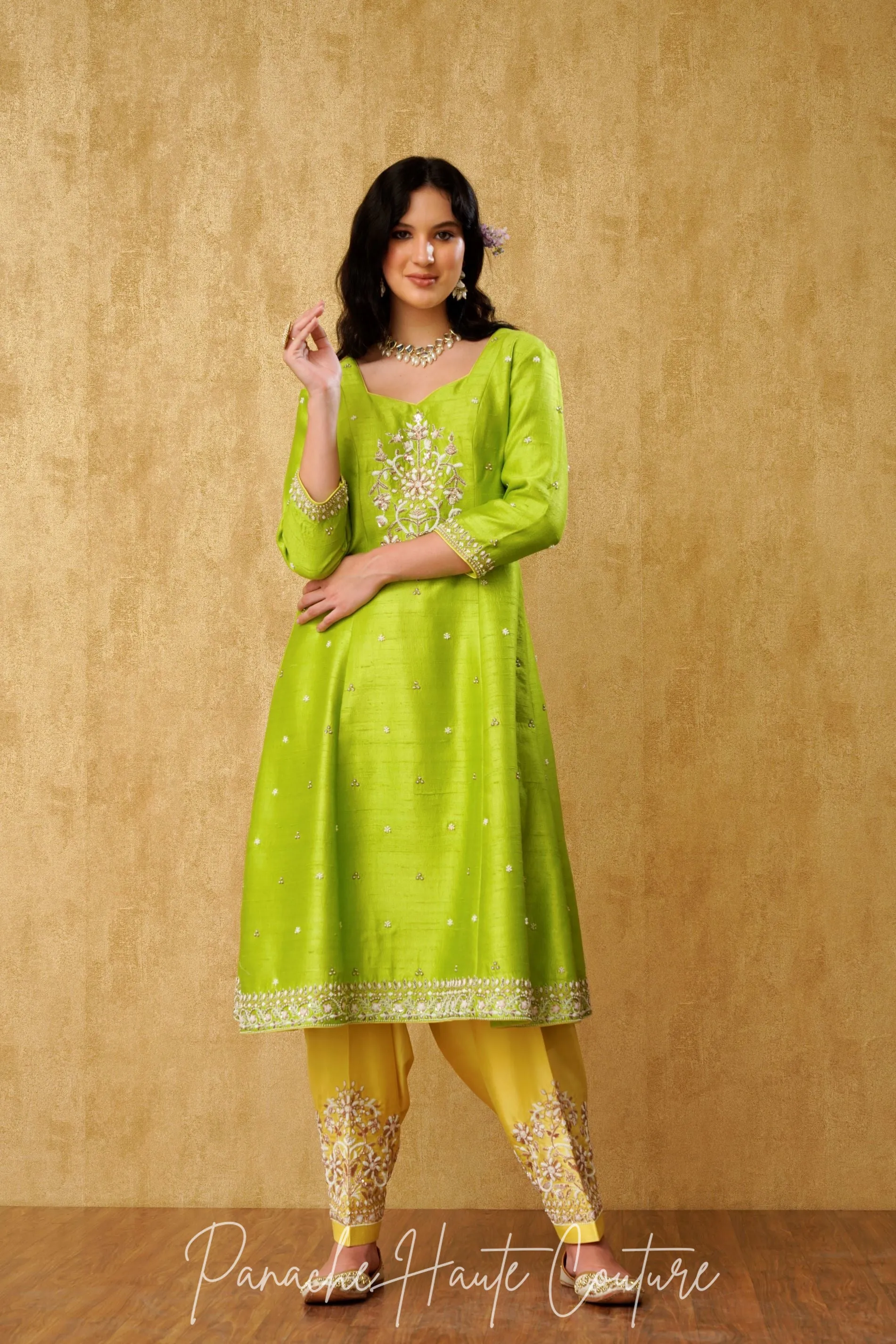 Fresh and Vibrant Lemon Green and Yellow Punjabi Suit