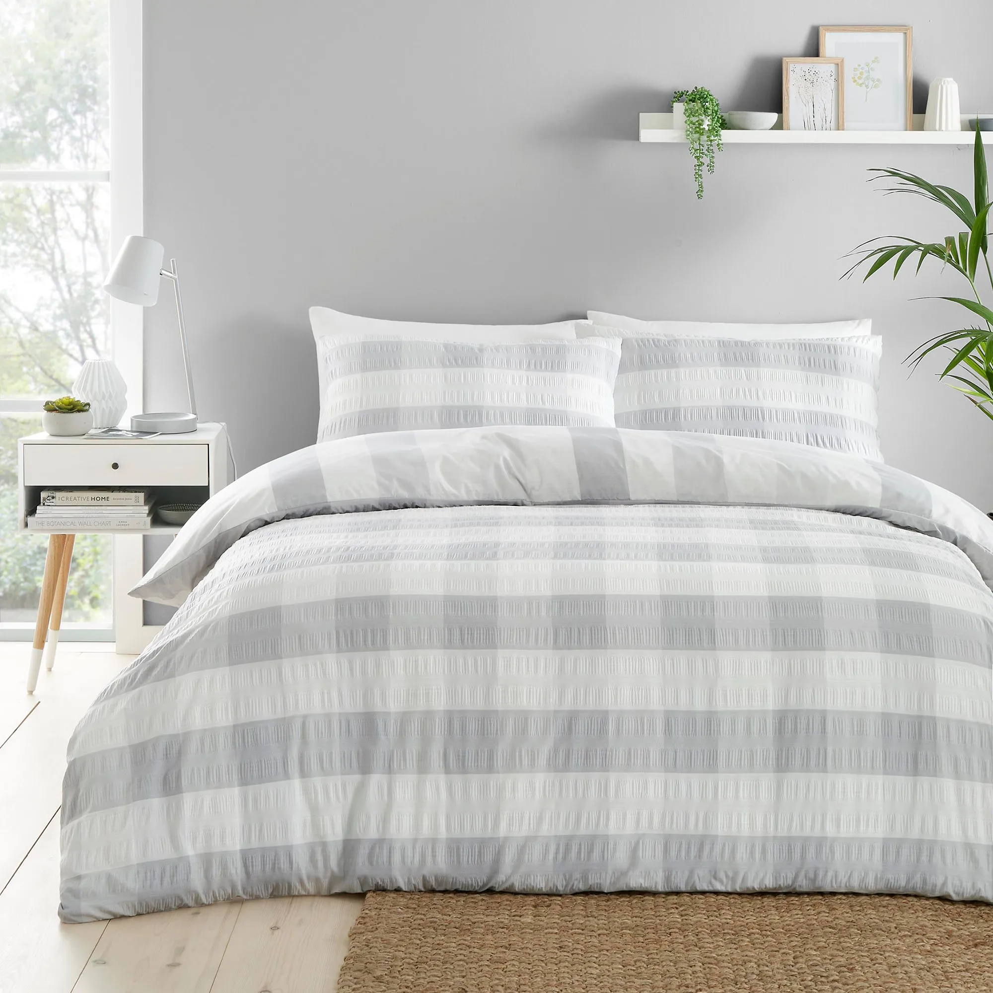 Fusion Seersucker Gingham Duvet Cover Set - Silver