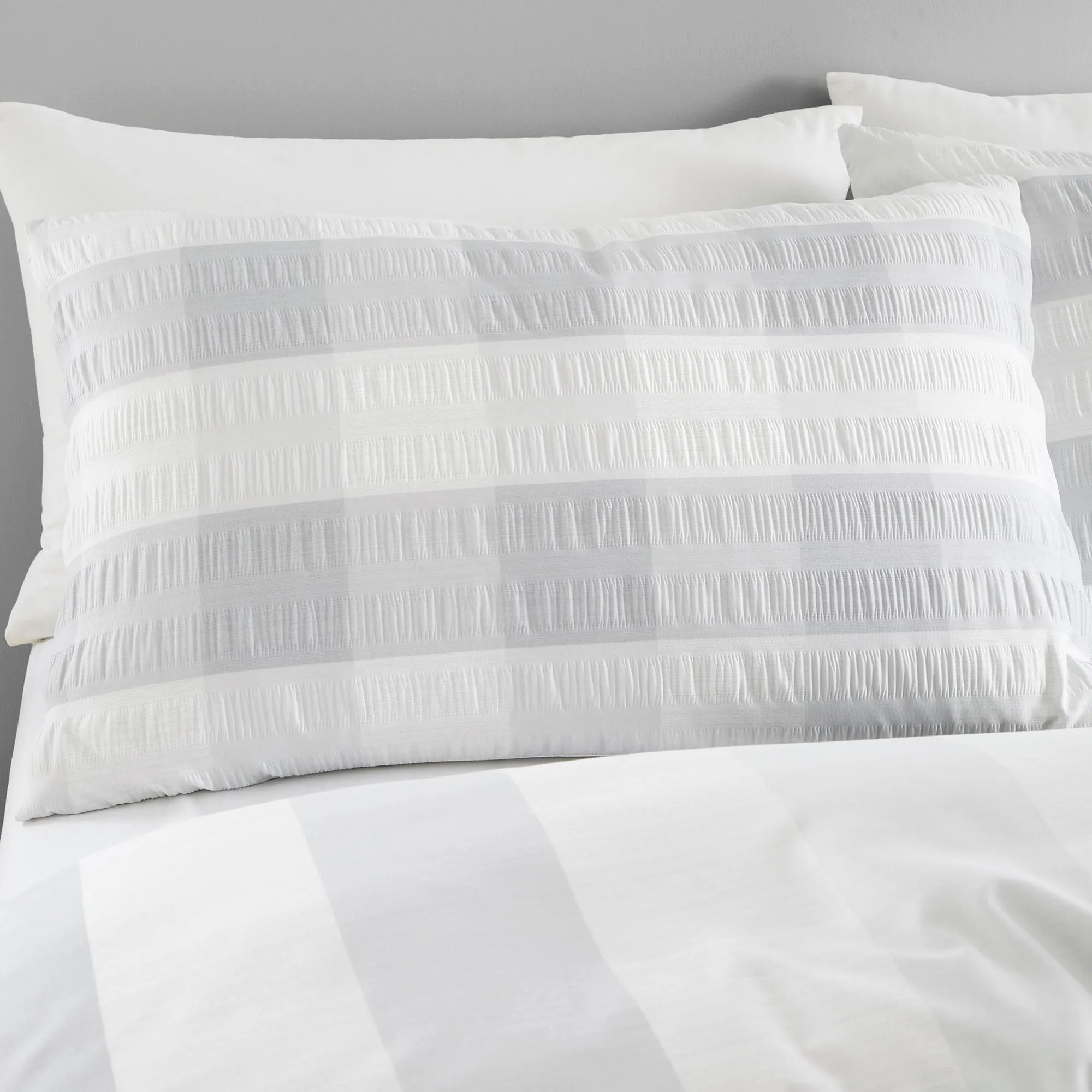 Fusion Seersucker Gingham Duvet Cover Set - Silver