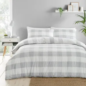 Fusion Seersucker Gingham Duvet Cover Set - Silver