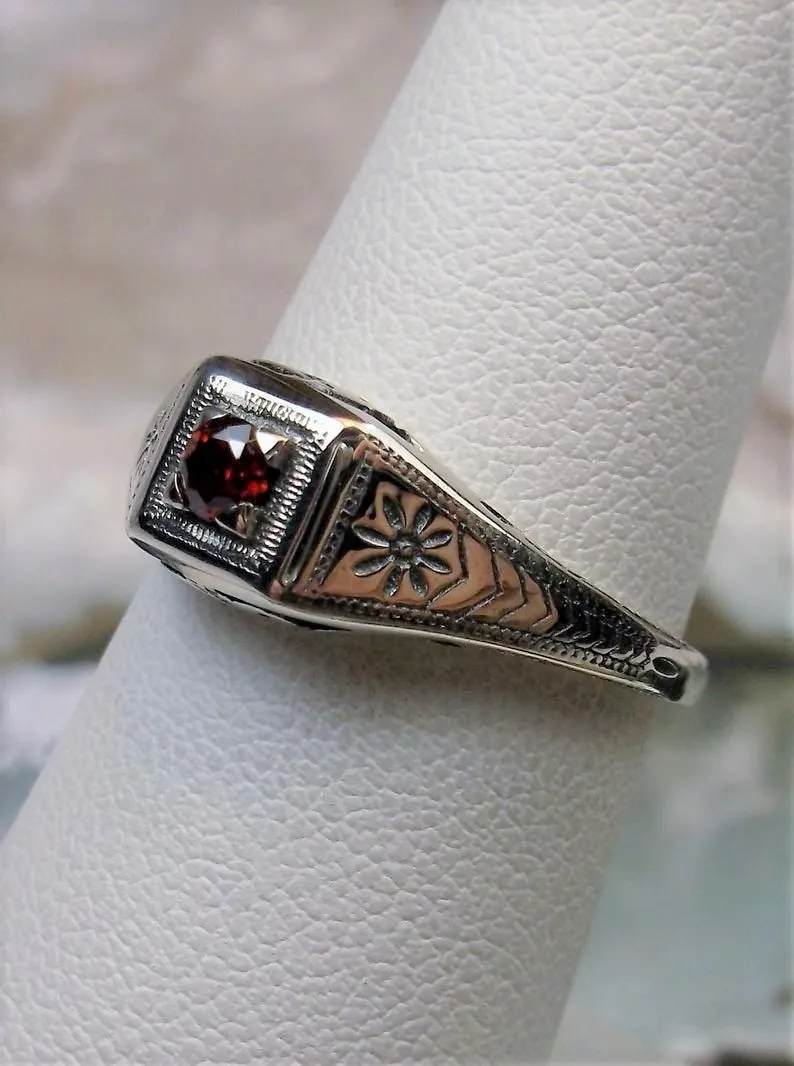 Garnet Ring, Natural Gemstone, Art Deco Jewelry #D155