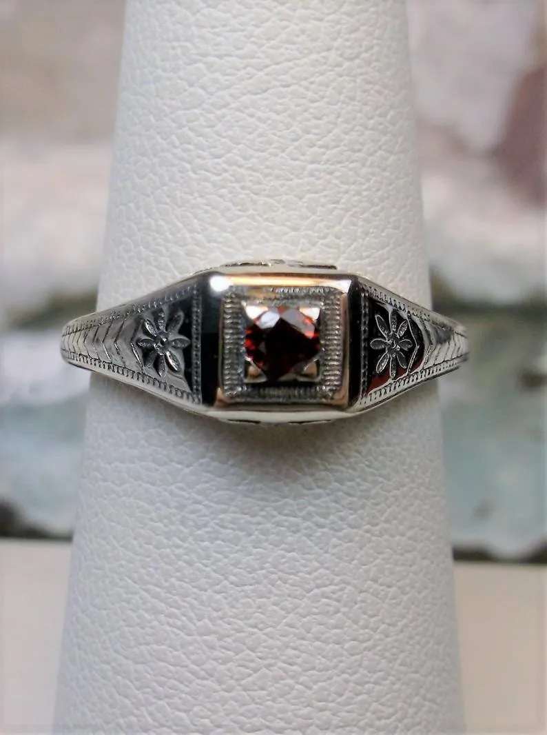 Garnet Ring, Natural Gemstone, Art Deco Jewelry #D155