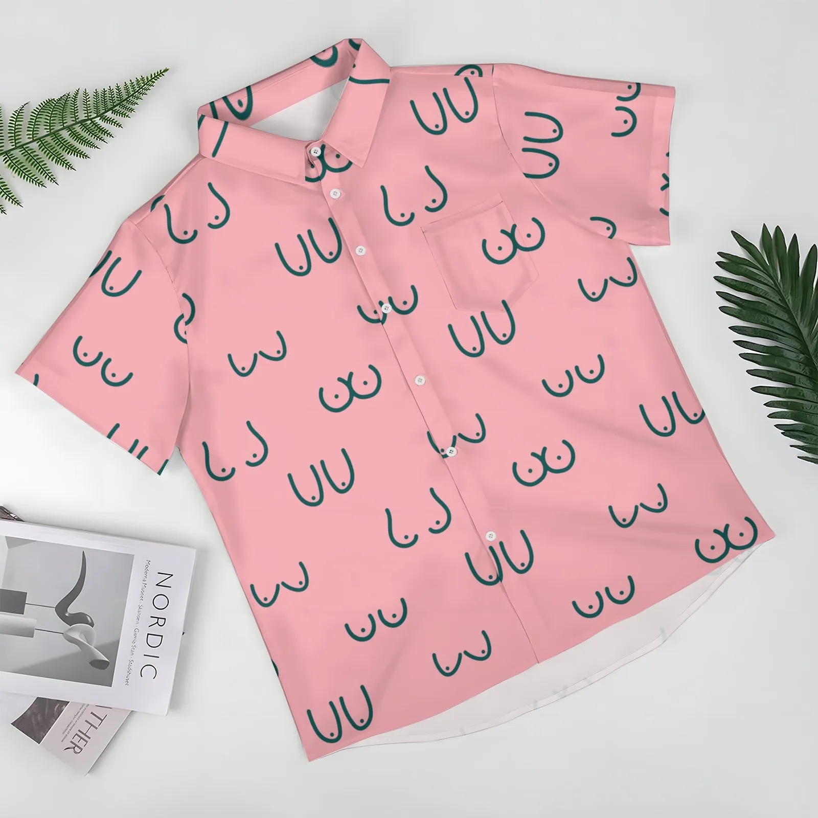 Geometric Abstract Line Print Casual Short Sleeve Shirt 2404001902