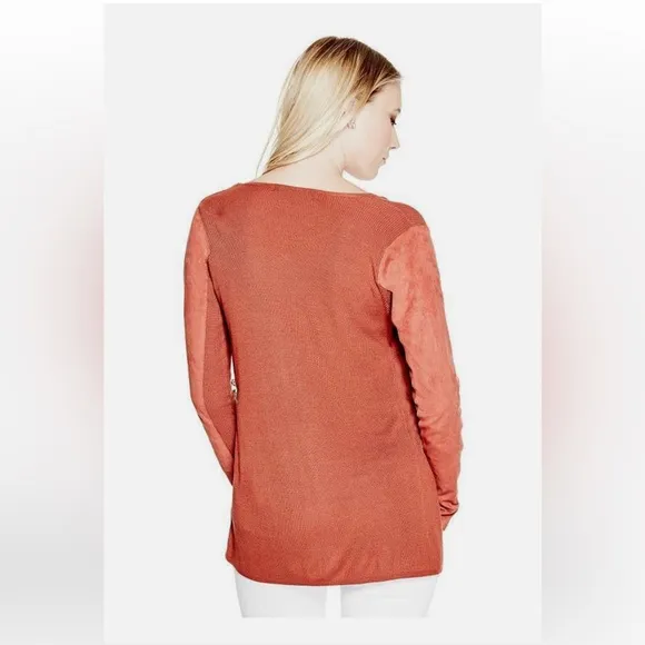 GUESS Anisa Faux suede sleeve Drape Sweater Pullover Coverup cardigan