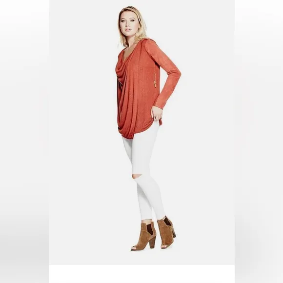 GUESS Anisa Faux suede sleeve Drape Sweater Pullover Coverup cardigan