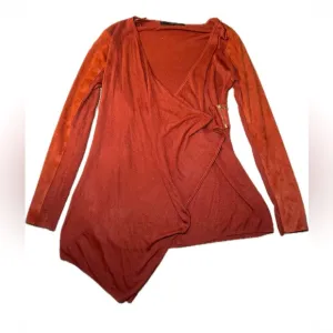 GUESS Anisa Faux suede sleeve Drape Sweater Pullover Coverup cardigan