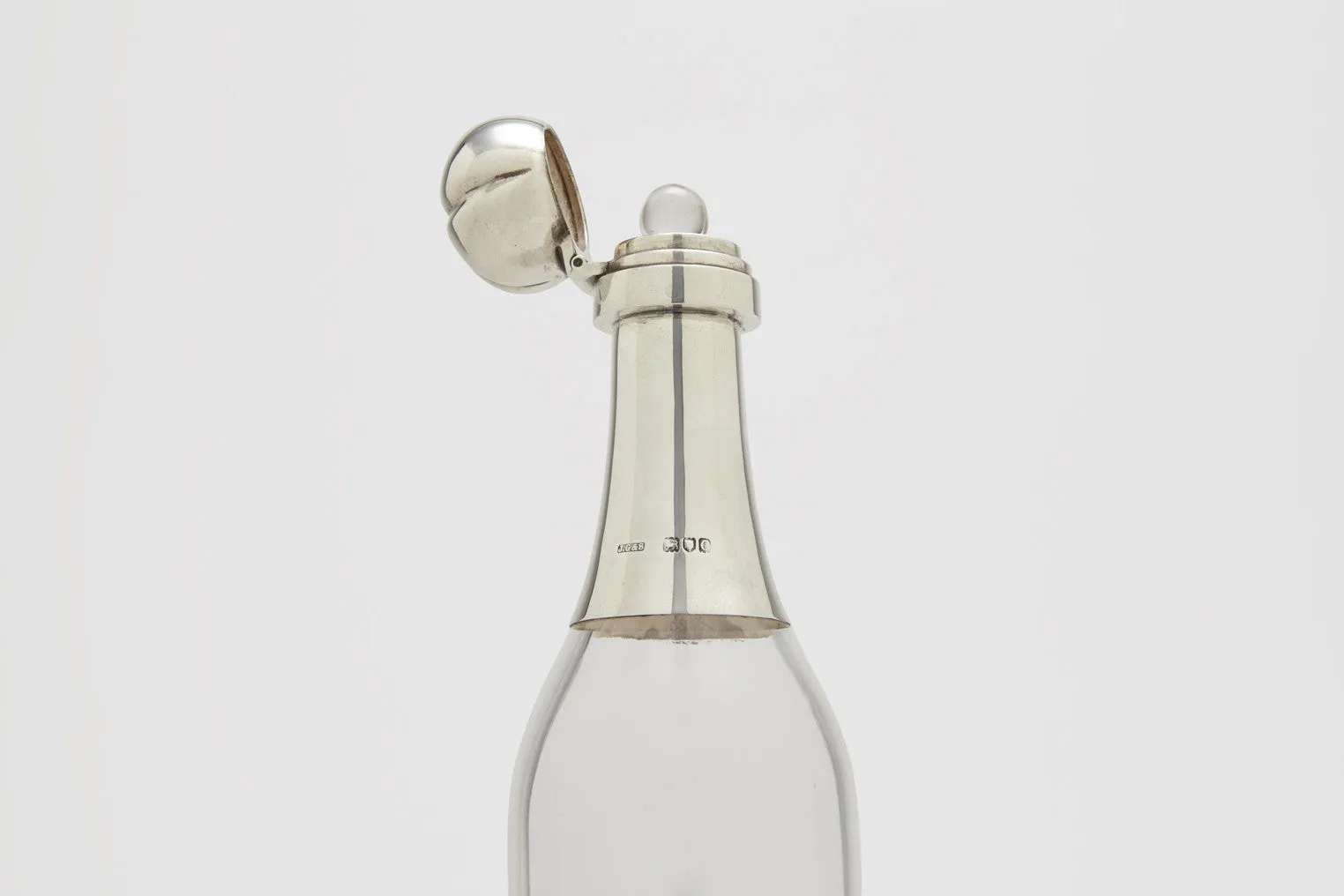 Half Champagne Bottle Glass & Sterling Silver Decanter