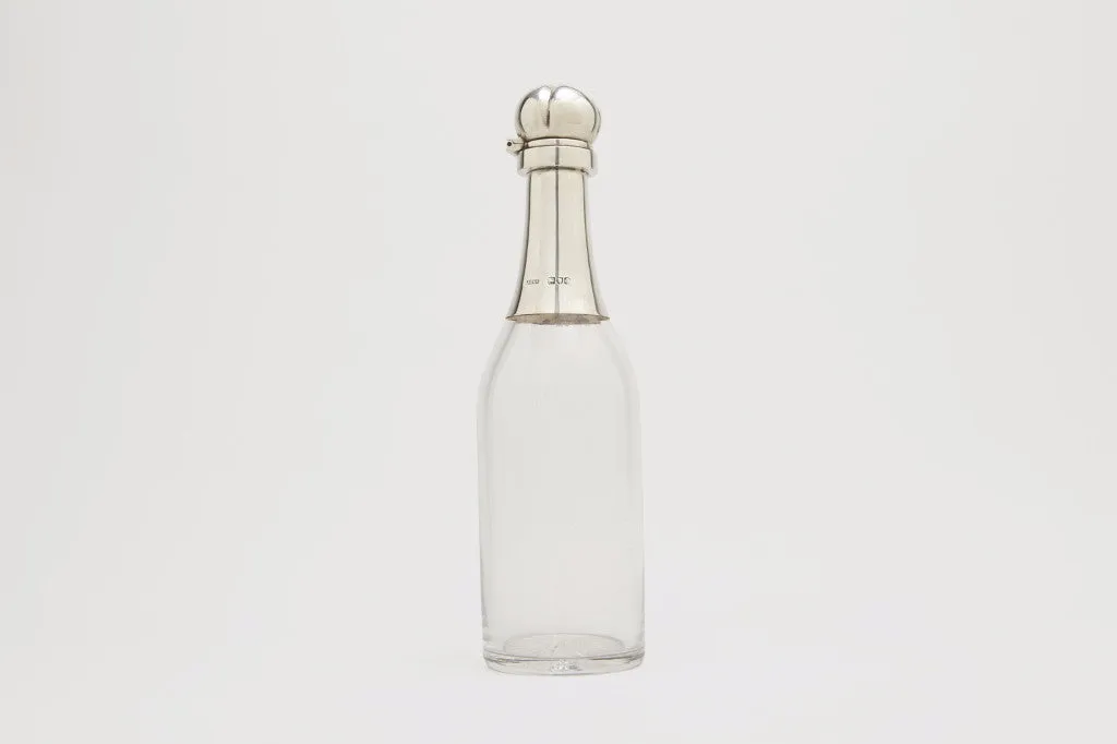 Half Champagne Bottle Glass & Sterling Silver Decanter