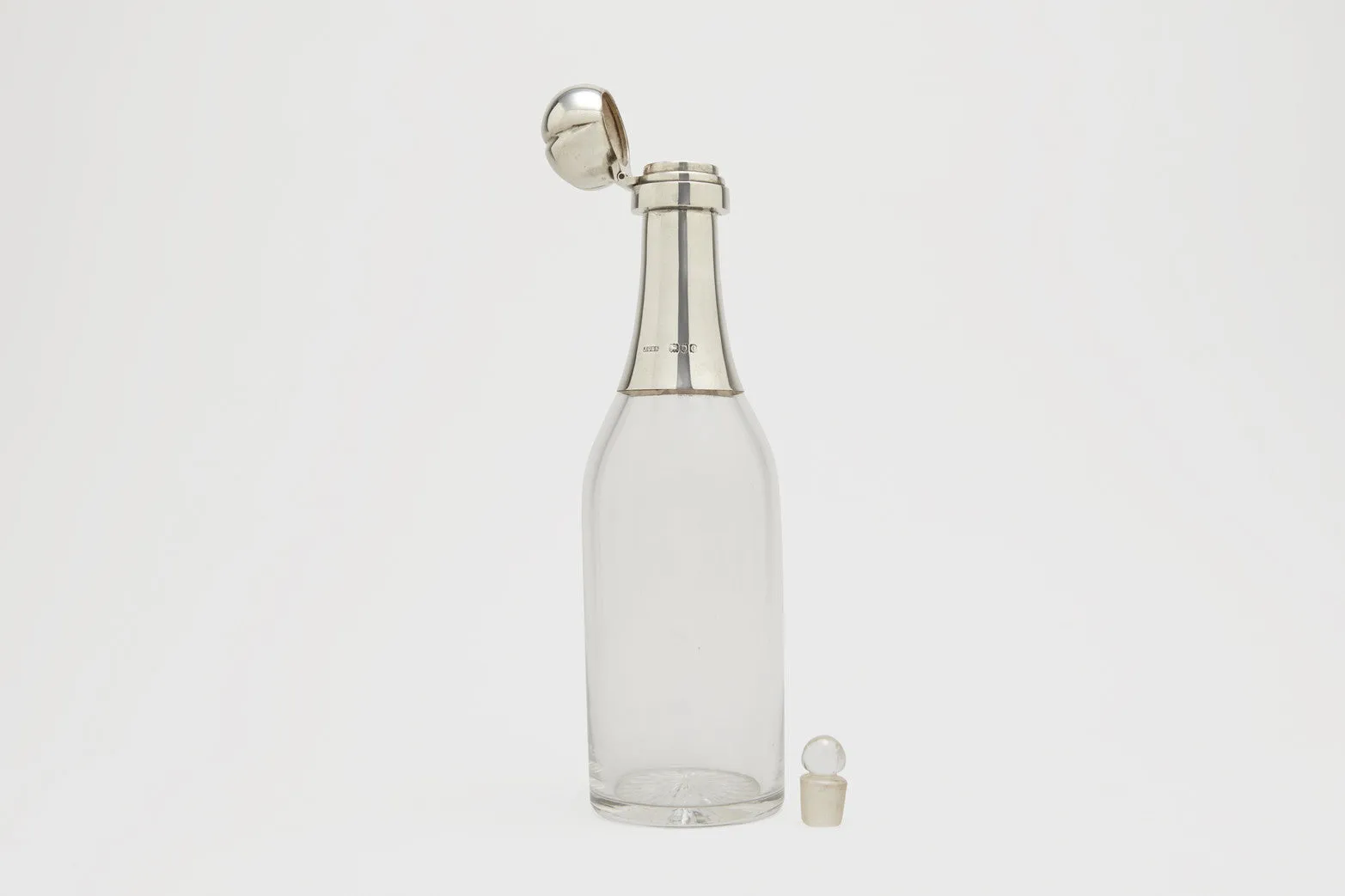 Half Champagne Bottle Glass & Sterling Silver Decanter
