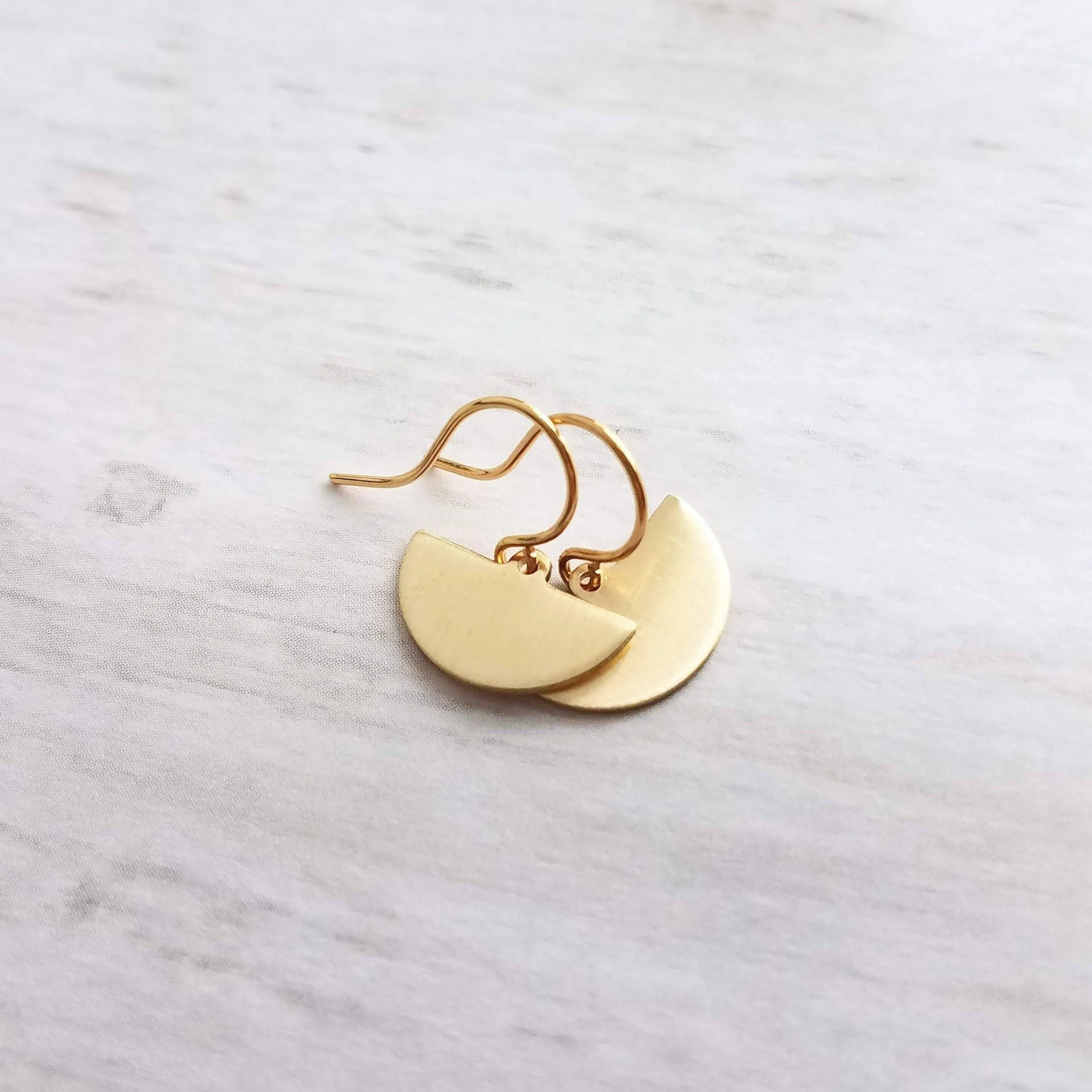 Half Circle Earrings, gold semicircle earring, small gold earring, little gold dangle, half moon earring, geometric jewelry, pendulum blade