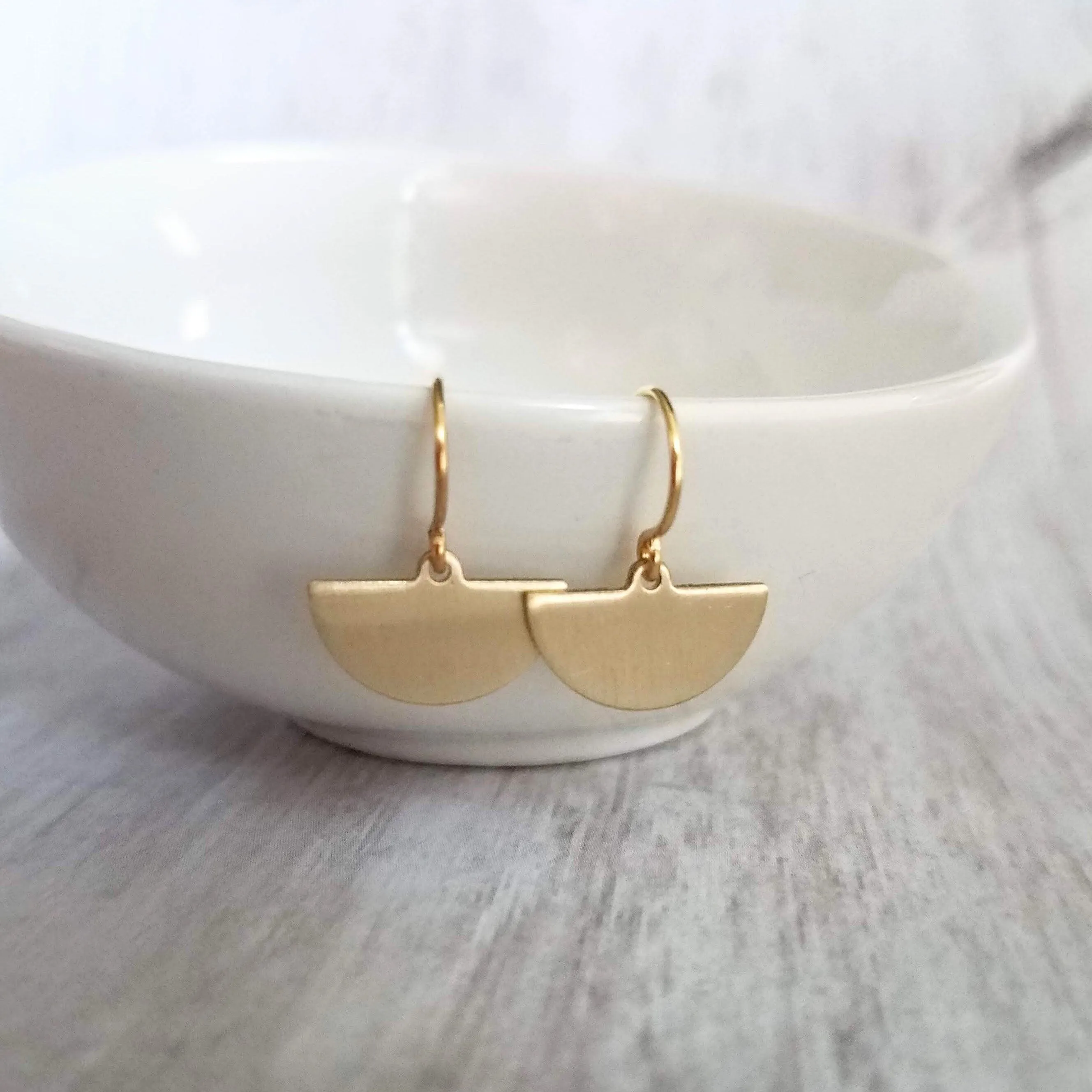 Half Circle Earrings, gold semicircle earring, small gold earring, little gold dangle, half moon earring, geometric jewelry, pendulum blade