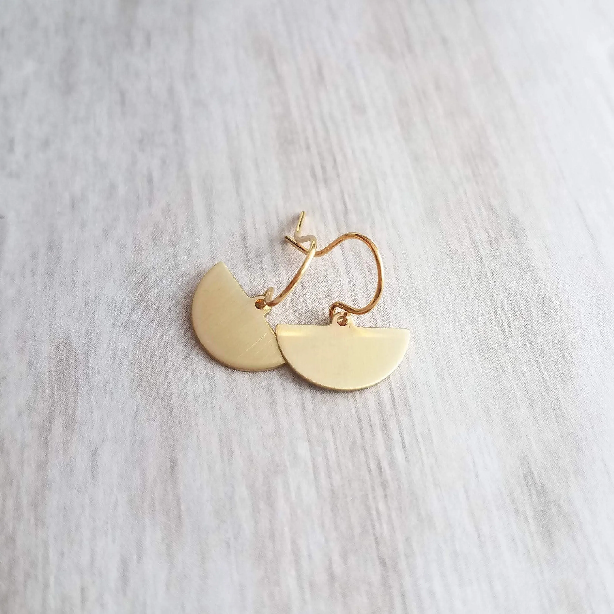 Half Circle Earrings, gold semicircle earring, small gold earring, little gold dangle, half moon earring, geometric jewelry, pendulum blade