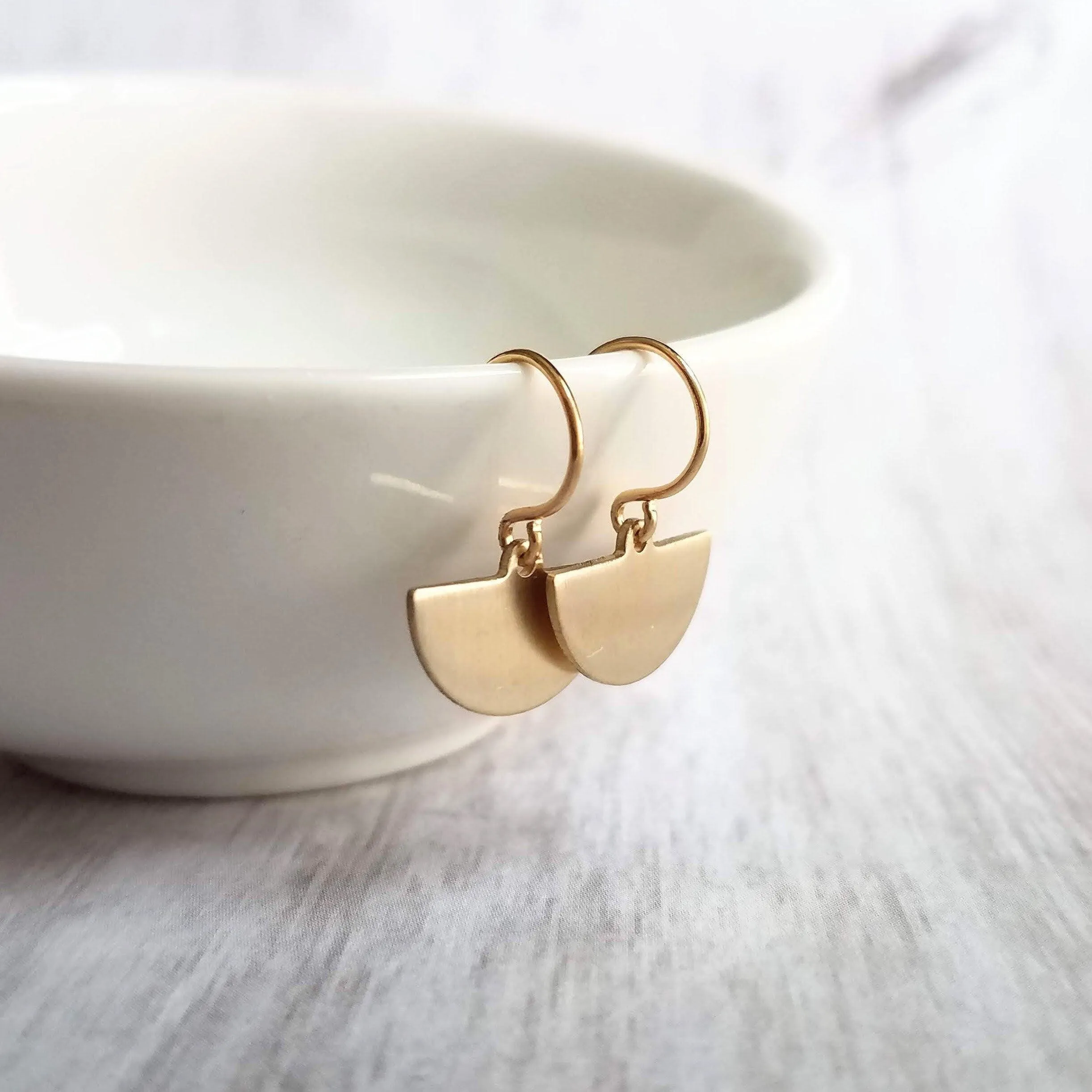 Half Circle Earrings, gold semicircle earring, small gold earring, little gold dangle, half moon earring, geometric jewelry, pendulum blade