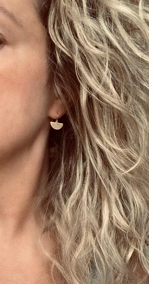 Half Circle Earrings, gold semicircle earring, small gold earring, little gold dangle, half moon earring, geometric jewelry, pendulum blade