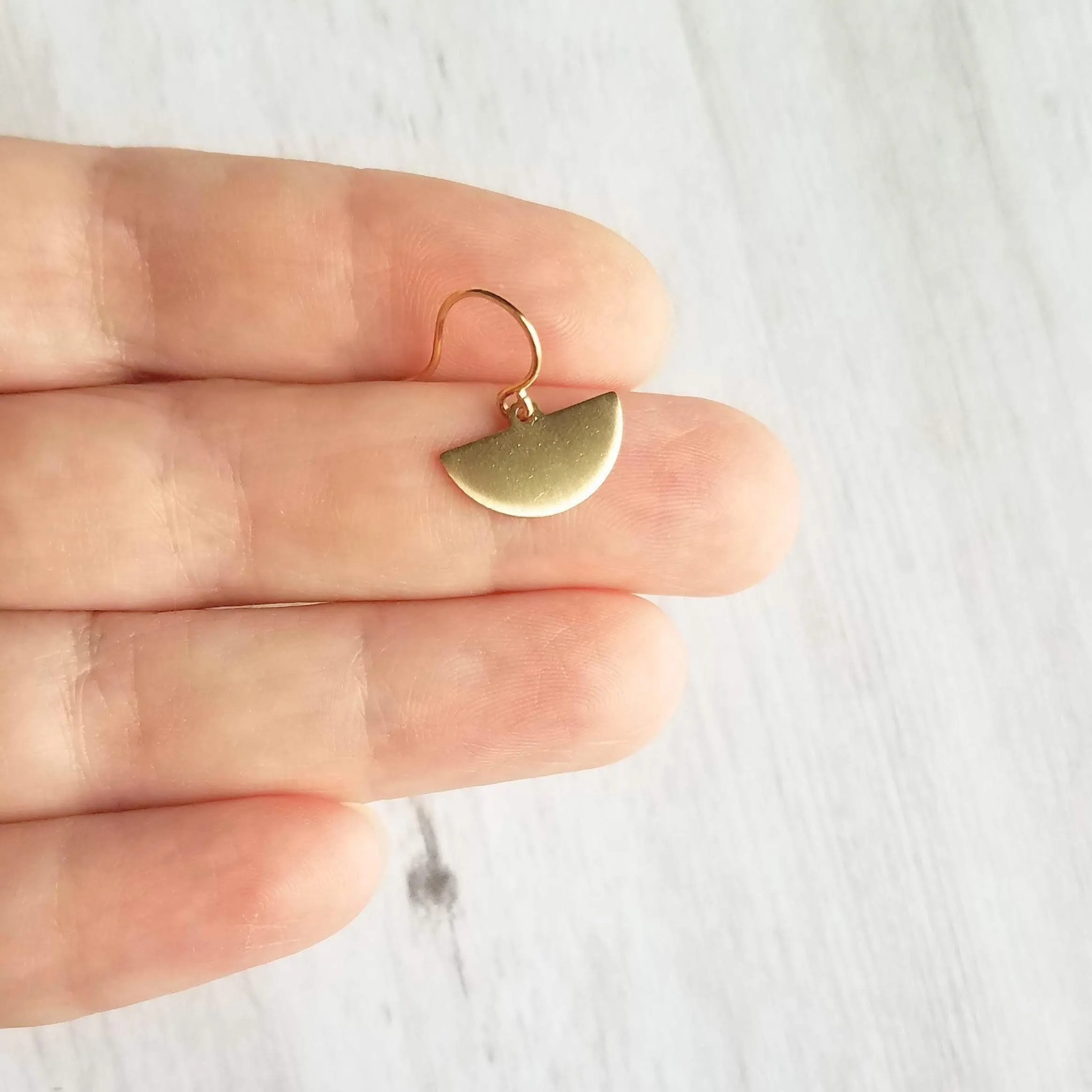Half Circle Earrings, gold semicircle earring, small gold earring, little gold dangle, half moon earring, geometric jewelry, pendulum blade