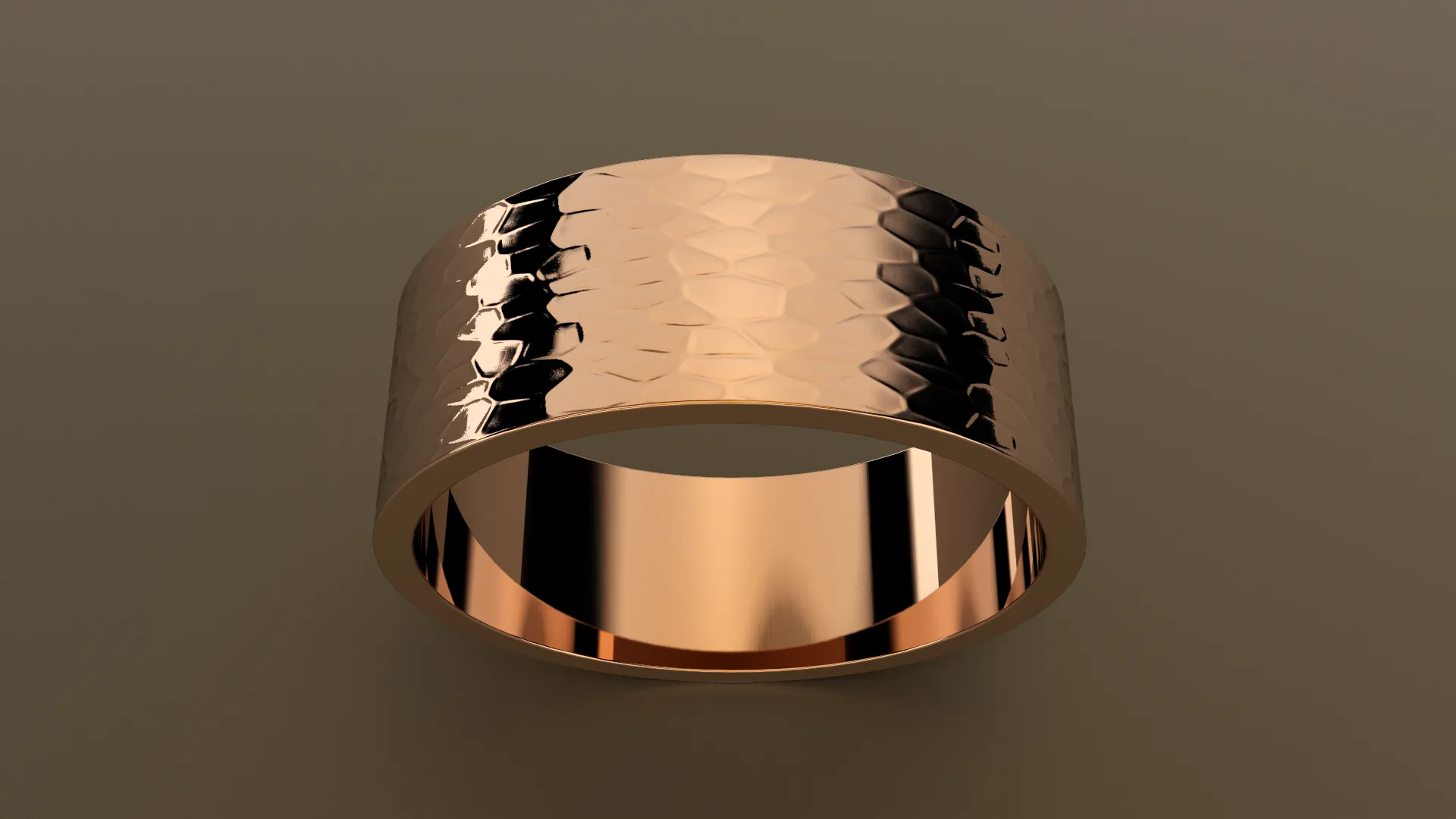 Hammered Rose Gold 8mm Flat Wedding Band