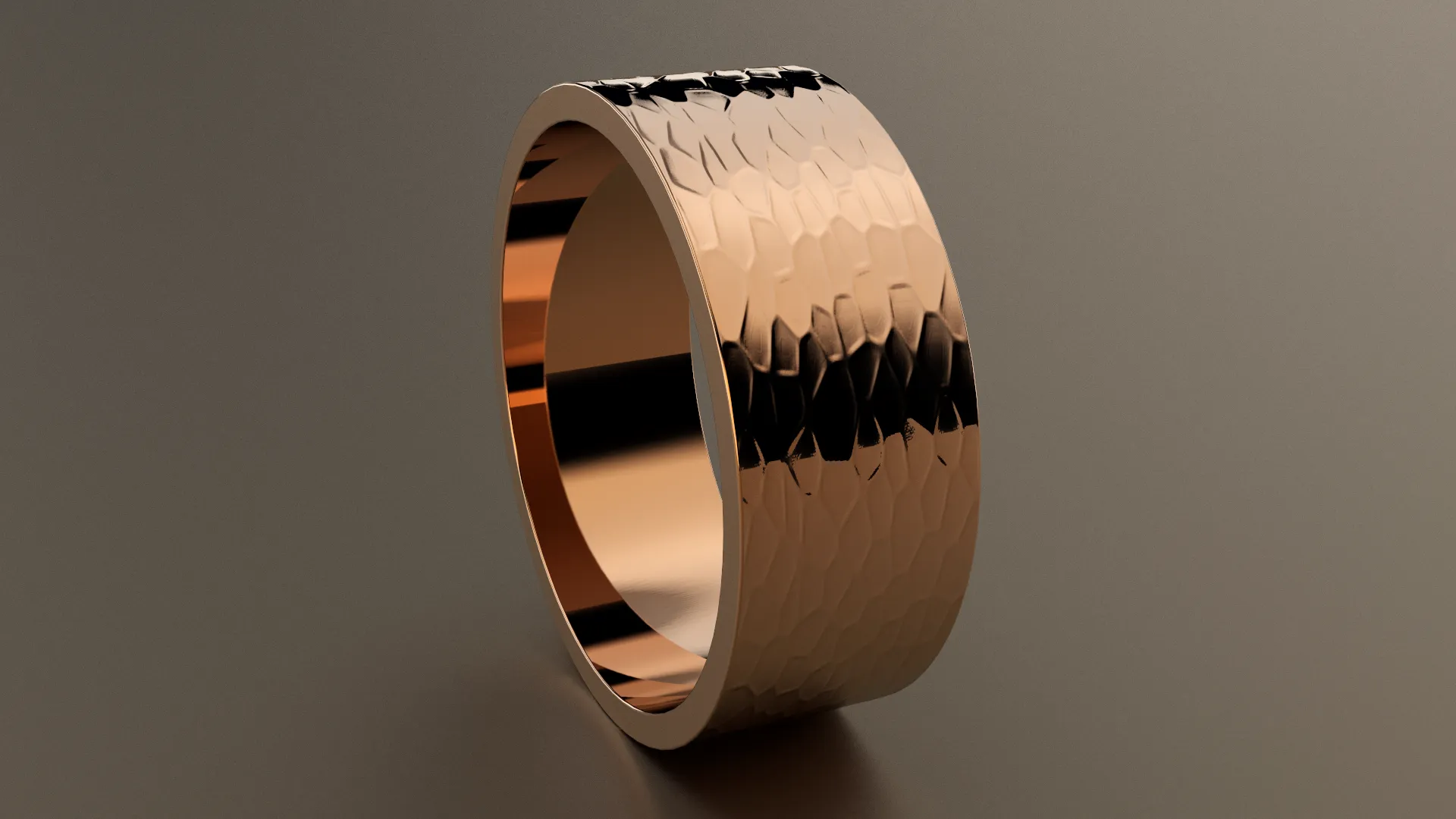 Hammered Rose Gold 8mm Flat Wedding Band