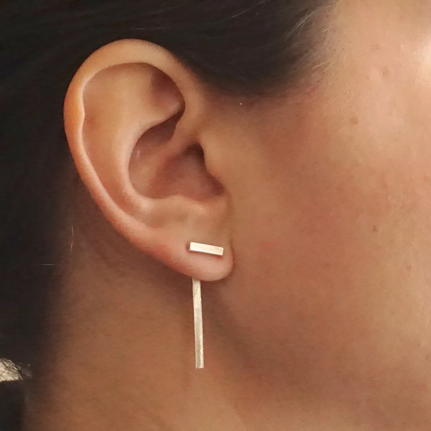Hand-Made, Elegant Minimalist Ear Jacket in Brass, Sterling Silver or Silver Oxidized - 0202