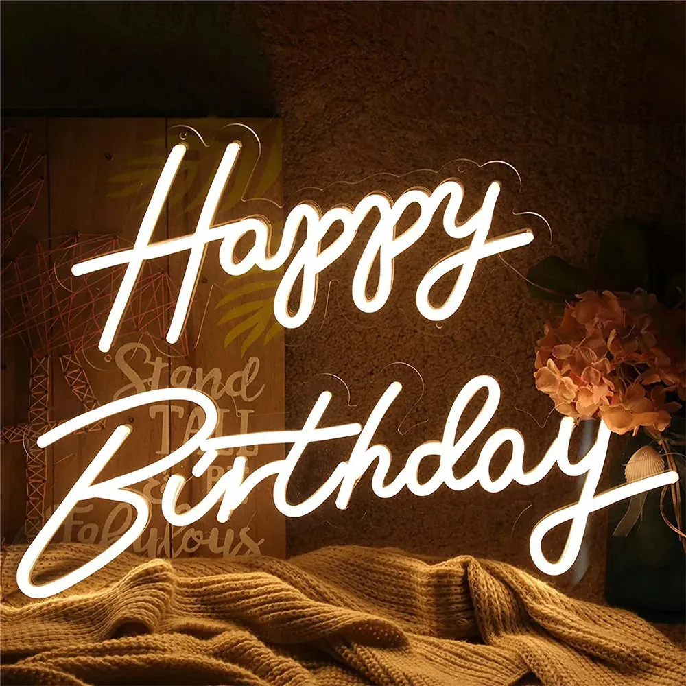 Happy Birthday Led Neon Light Transparent Acrylic Glow Happy Birthday Neon Sign  for Wedding Party Wall Hang Decor