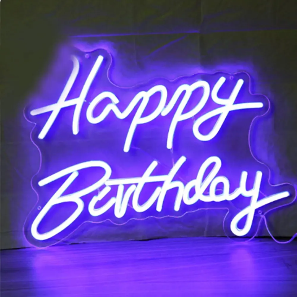 Happy Birthday Led Neon Light Transparent Acrylic Glow Happy Birthday Neon Sign  for Wedding Party Wall Hang Decor