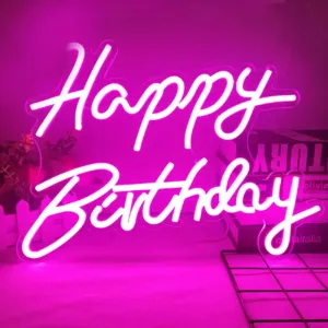 Happy Birthday Led Neon Light Transparent Acrylic Glow Happy Birthday Neon Sign  for Wedding Party Wall Hang Decor