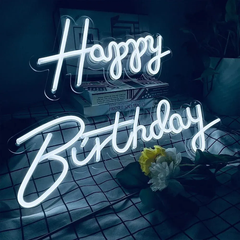 Happy Birthday Led Neon Light Transparent Acrylic Glow Happy Birthday Neon Sign  for Wedding Party Wall Hang Decor