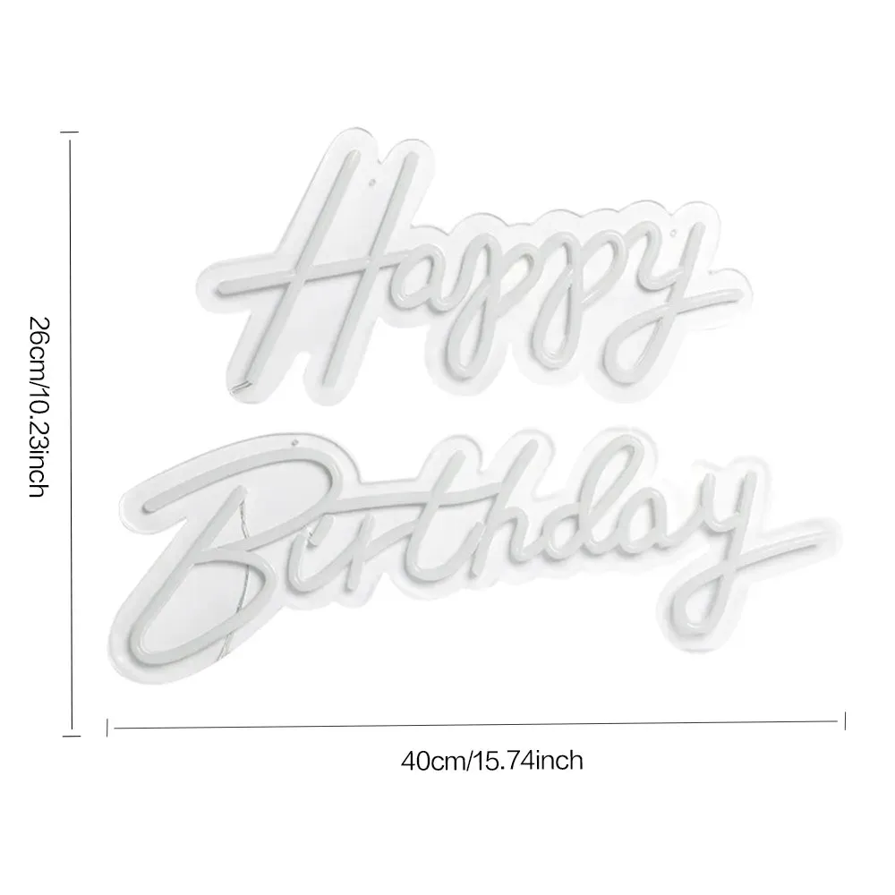 Happy Birthday Led Neon Light Transparent Acrylic Glow Happy Birthday Neon Sign  for Wedding Party Wall Hang Decor