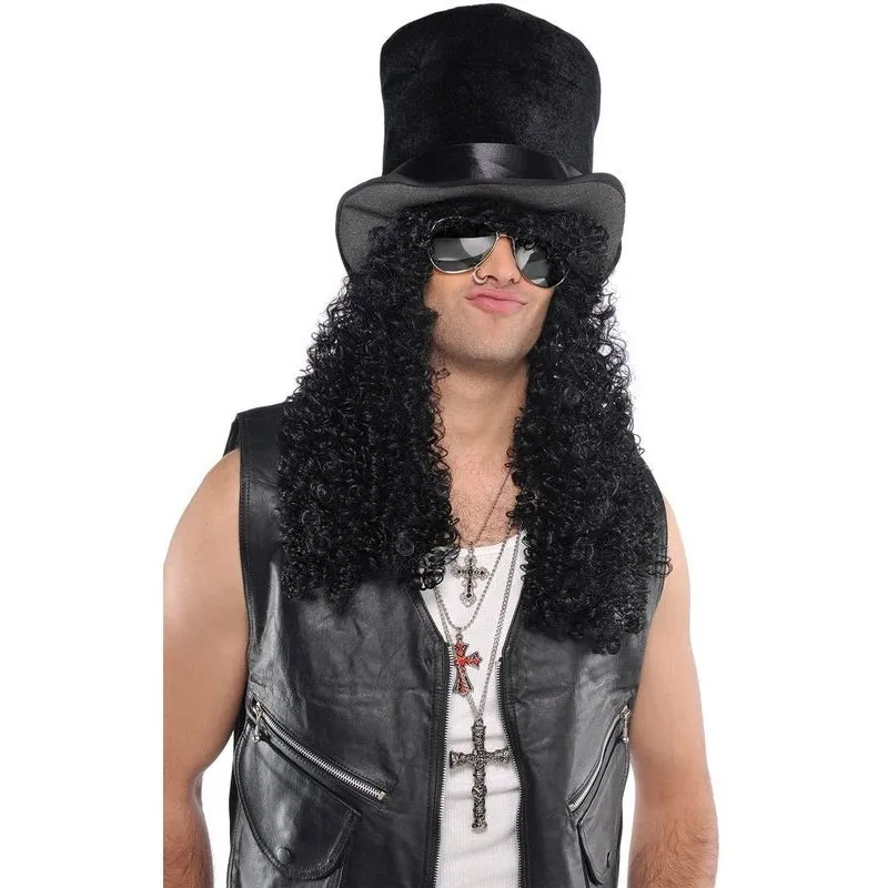Headbanger Slash Curly Black Wig Adult