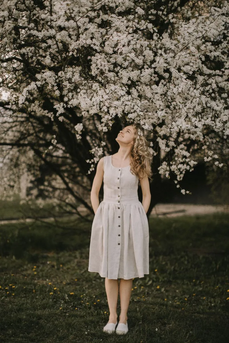High Waist Rustic Linen Dress