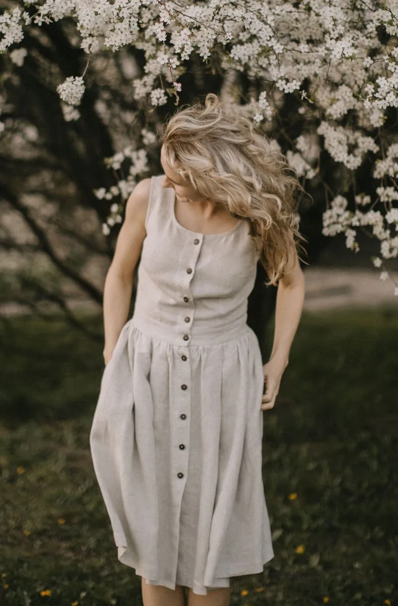 High Waist Rustic Linen Dress