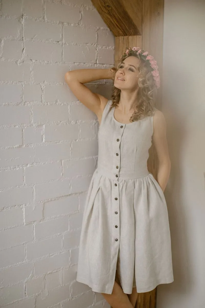 High Waist Rustic Linen Dress
