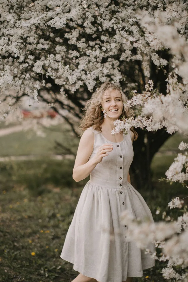 High Waist Rustic Linen Dress